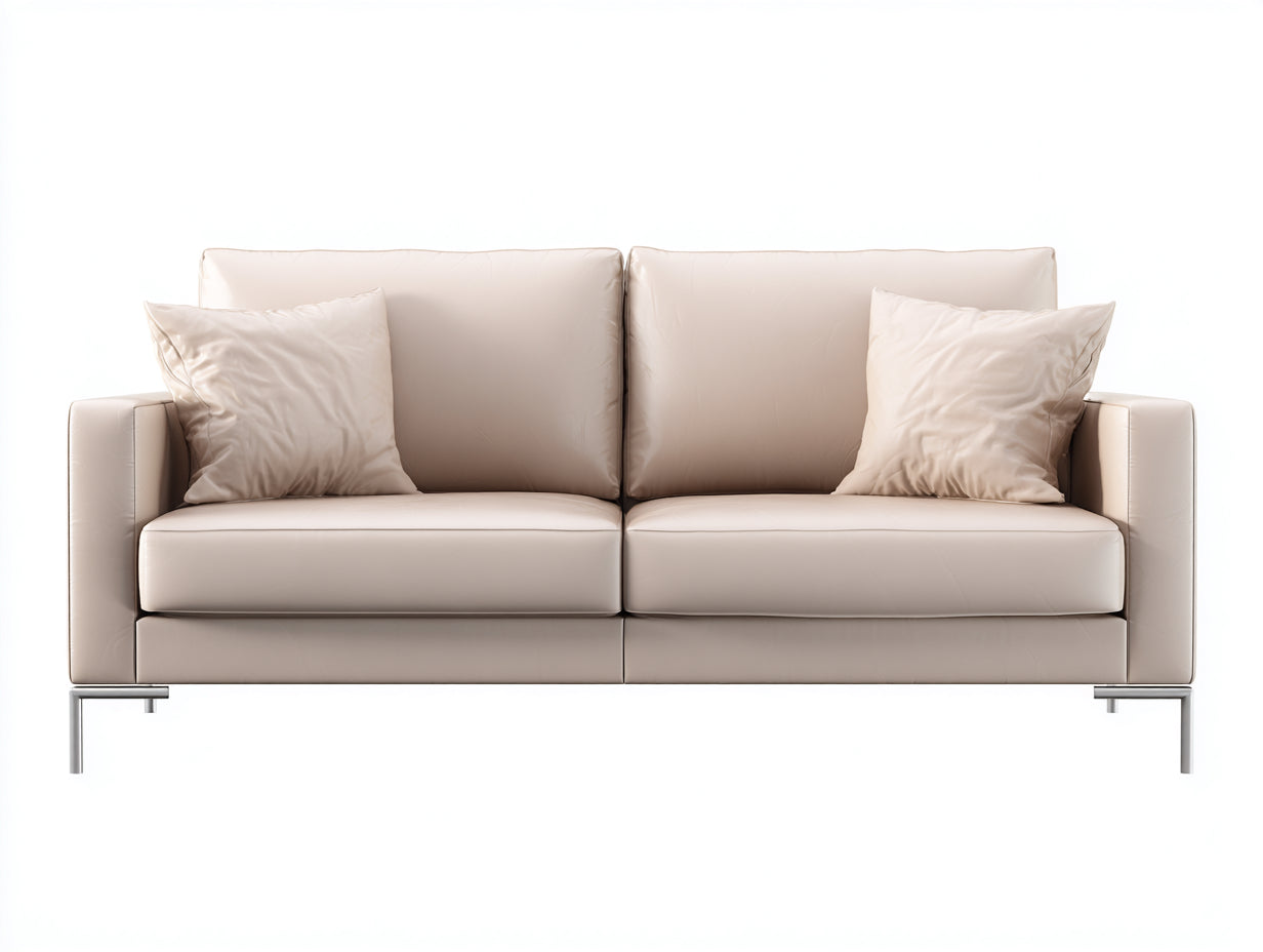 Divano a due posti - pelle sintetica-metallo - 224x86x77 cm - avorio - minimalista moderno