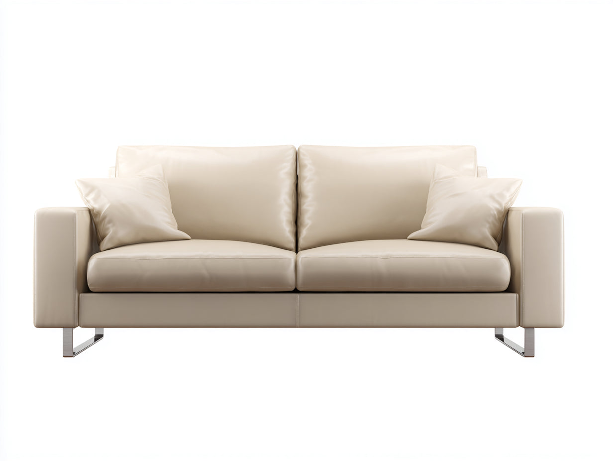 Divano a due posti - pelle sintetica-metallo - 218x88x77 cm - avorio - minimalista moderno