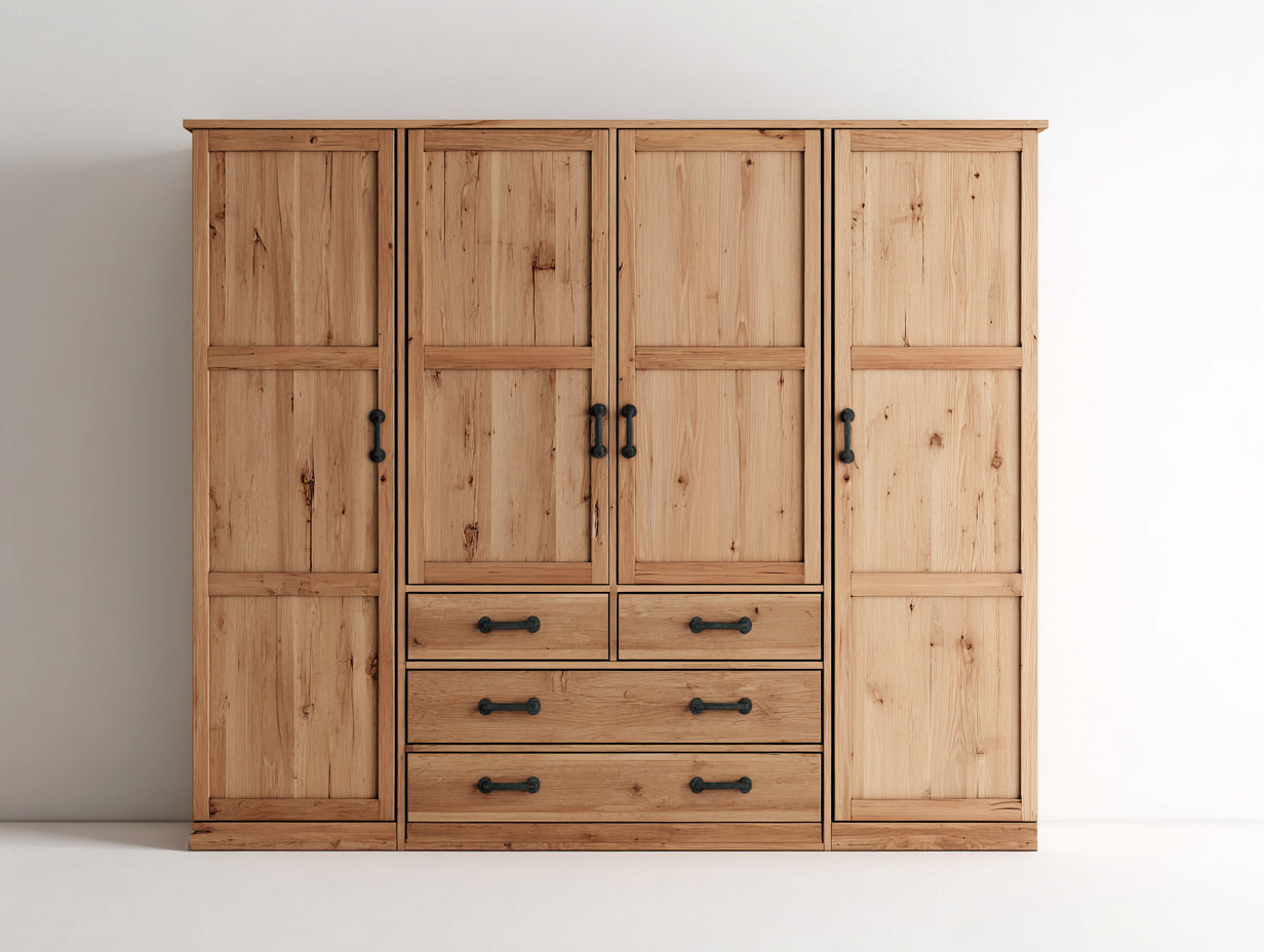 Armadio - Legno Massello - 200x62x200 cm - Legno Naturale - Stile Rustico Moderno