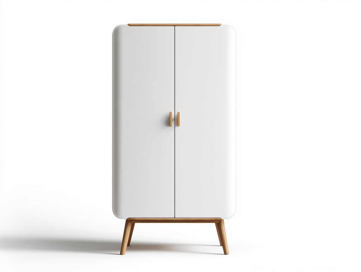 Armadio - Legno Massello - 100x48x165 cm - Bianco-Legno Naturale - Stile Moderno Scandinavo