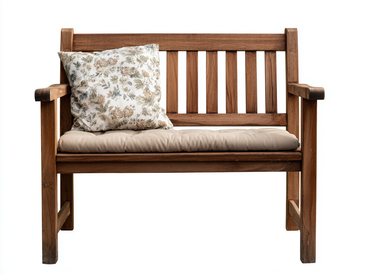 Panche da giardino-Legno-Tessuto-116x58x86 cm-Marrone-Beige-Rustico con cuscino seduta