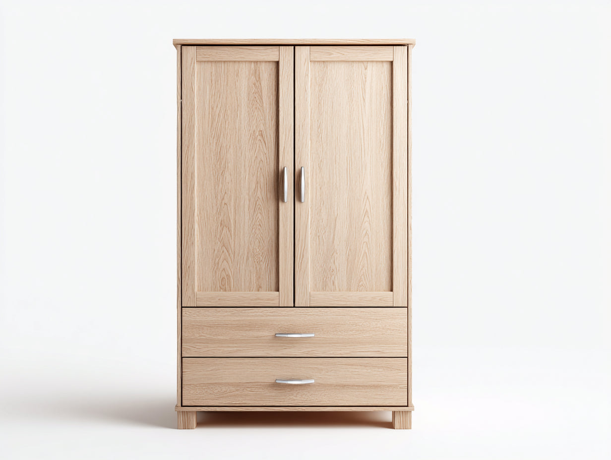 Armadio - Legno Massello - 110x56x184 cm - Legno Naturale Chiaro - Stile Moderno Minimal
