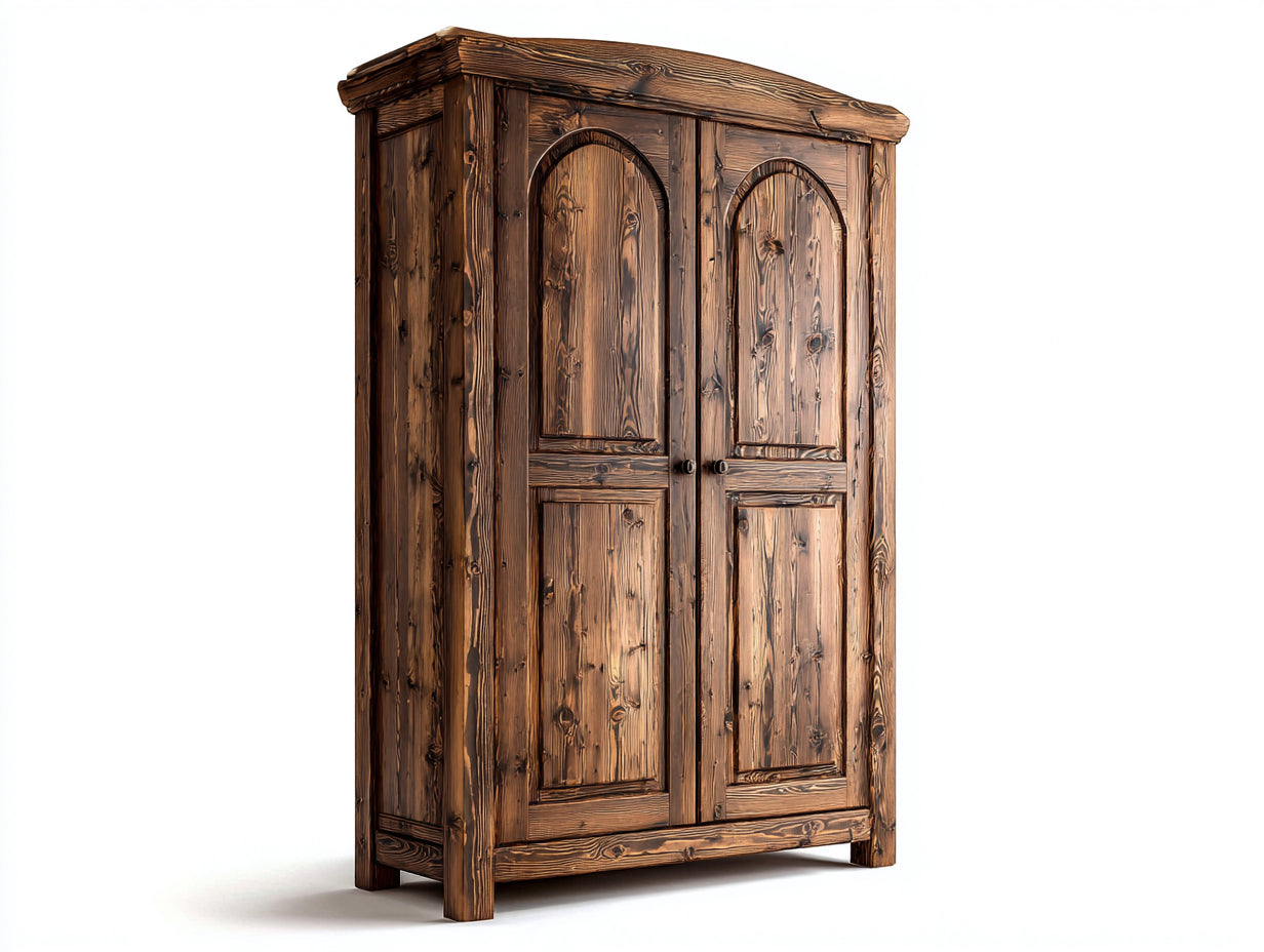 Armadio - Legno Massello - 120x55x200 cm - Marrone Scuro Antico - Stile Rustico Antico