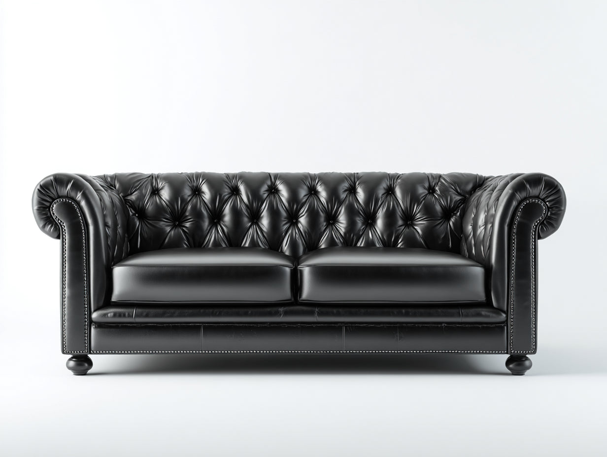 Divano a due posti - pelle sintetica-legno-metallo - 225x94x78 cm - nero - chesterfield classico