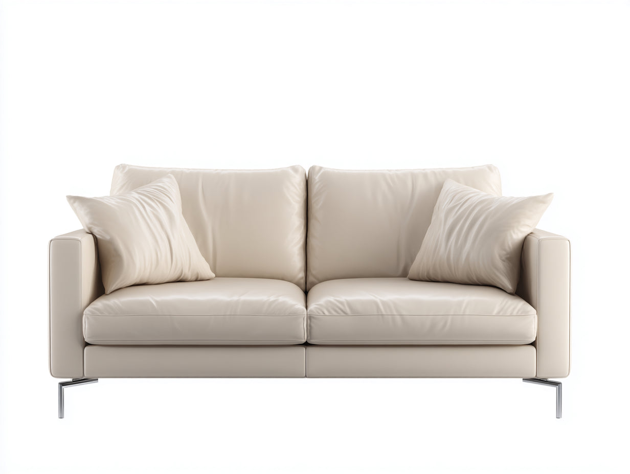 Divano a due posti - pelle sintetica-metallo - 222x87x76 cm - avorio - minimalista moderno