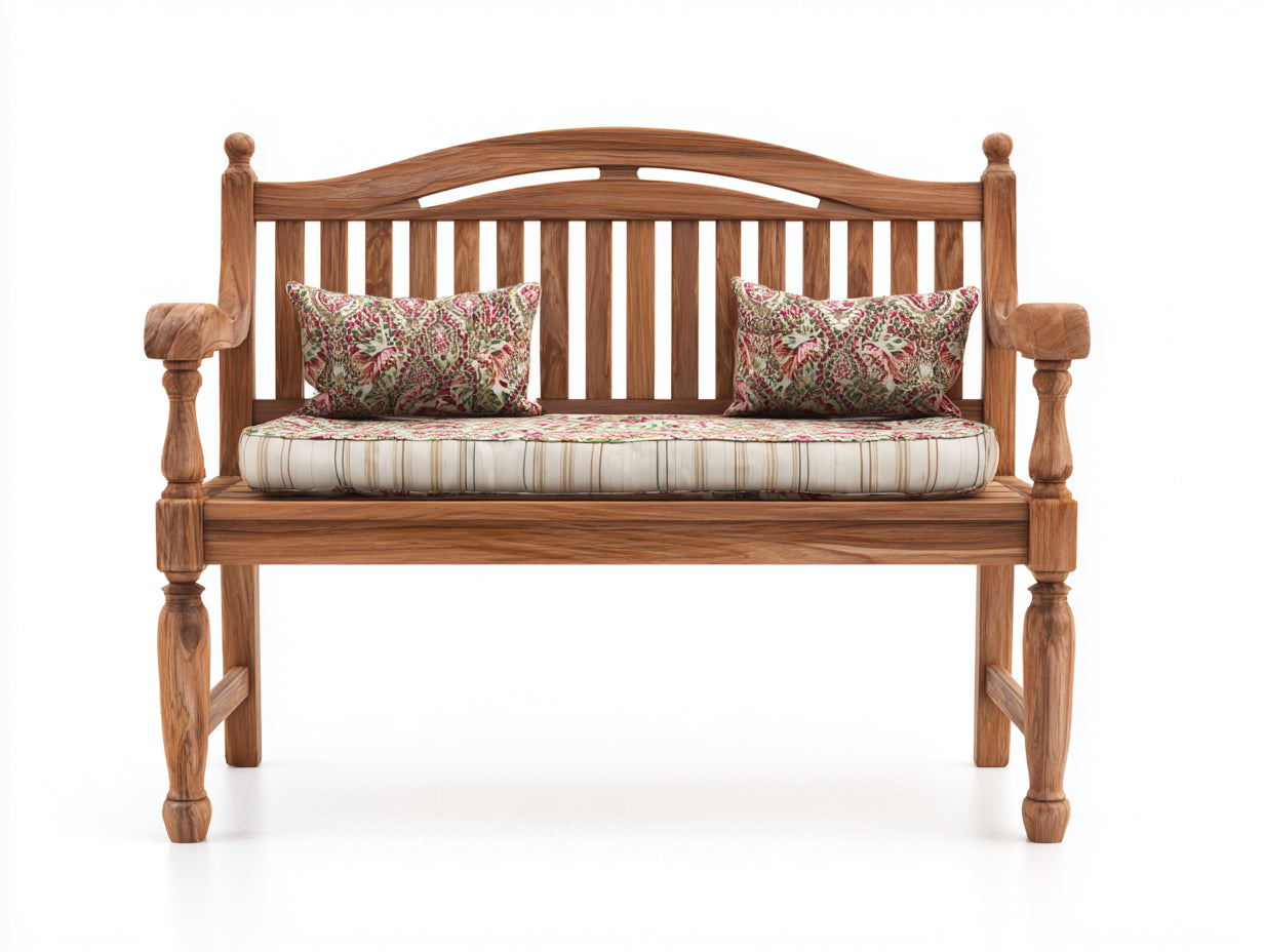 Panche da giardino-Legno-Tessuto-145x60x103 cm-Marrone-Beige-Verde-Rosso-Vintage con cuscino seduta