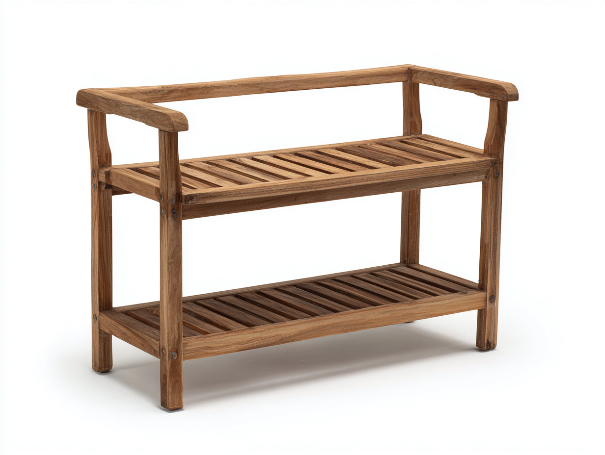 Panche da giardino-Teak-118x45x80 cm-Marrone naturale-Essenziale con braccioli aperti