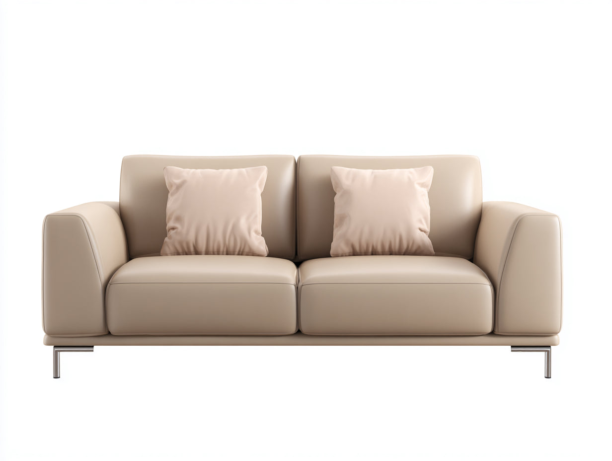 Divano a due posti - pelle sintetica-metallo - 220x87x76 cm - beige - minimalista moderno