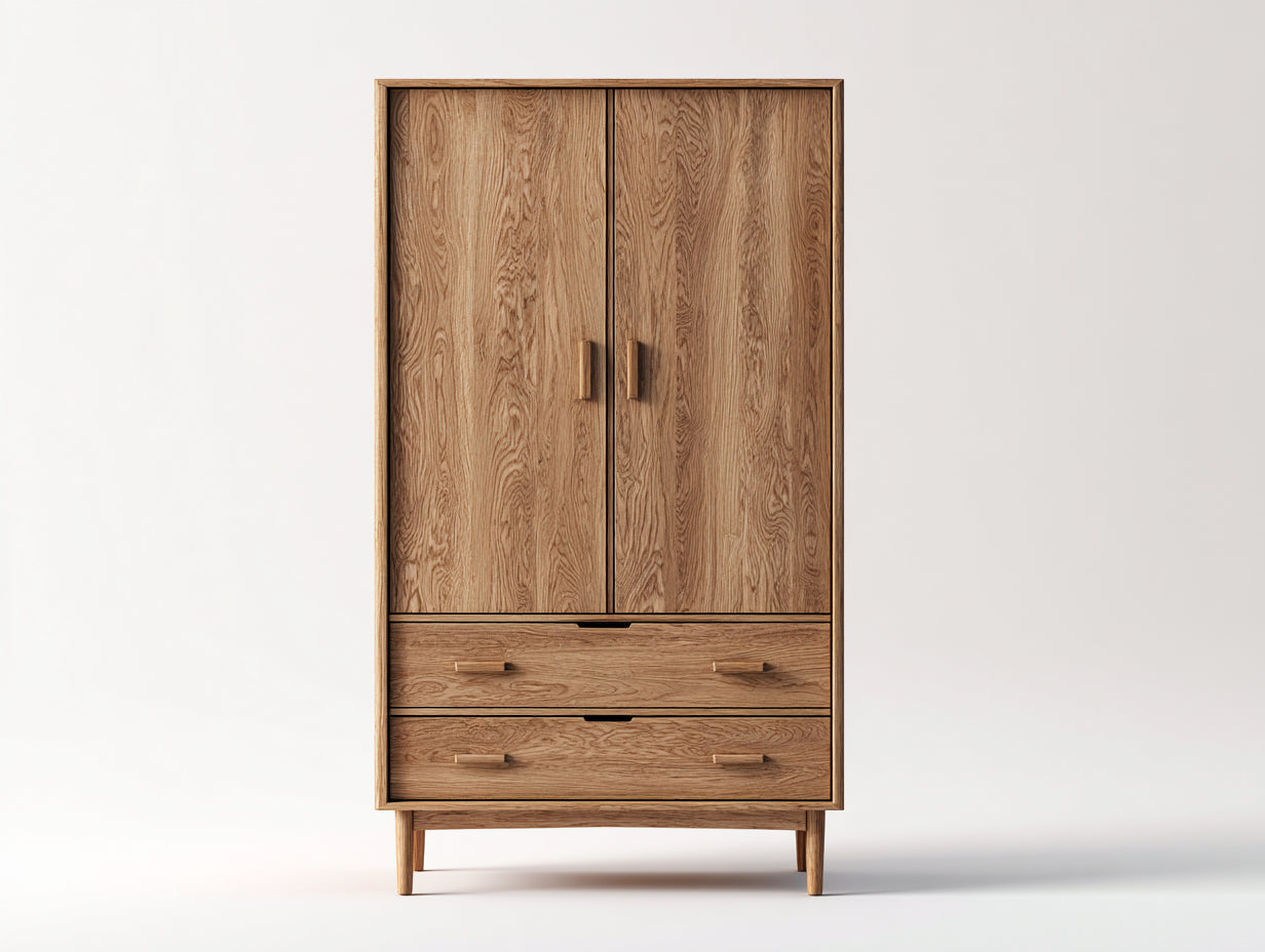 Armadio - Legno Rovere Massello - 118x60x188 cm - Legno Naturale Chiaro - Stile Scandinavo Moderno