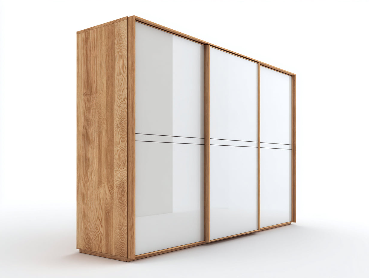 Armadio - Legno Massello-MDF - 240x67x216 cm - Quercia-Bianco - Stile Moderno Scandinavo