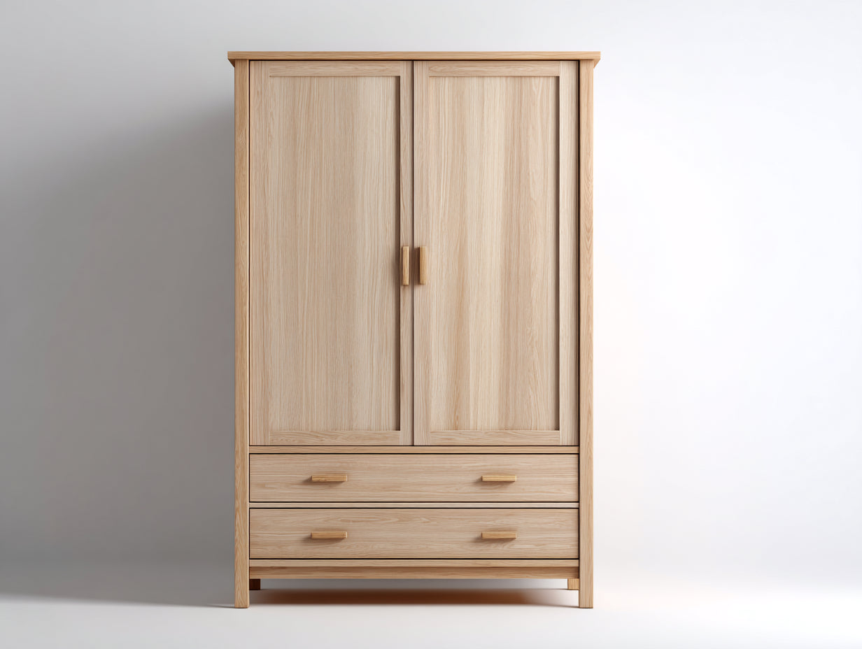 Armadio - Legno Massello - 112x57x186 cm - Legno Naturale Chiaro - Stile Moderno Minimal