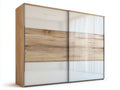 Armadio - Legno Massello-MDF - 240x66x215 cm - Bianco-Quercia Naturale - Stile Moderno Scandinavo