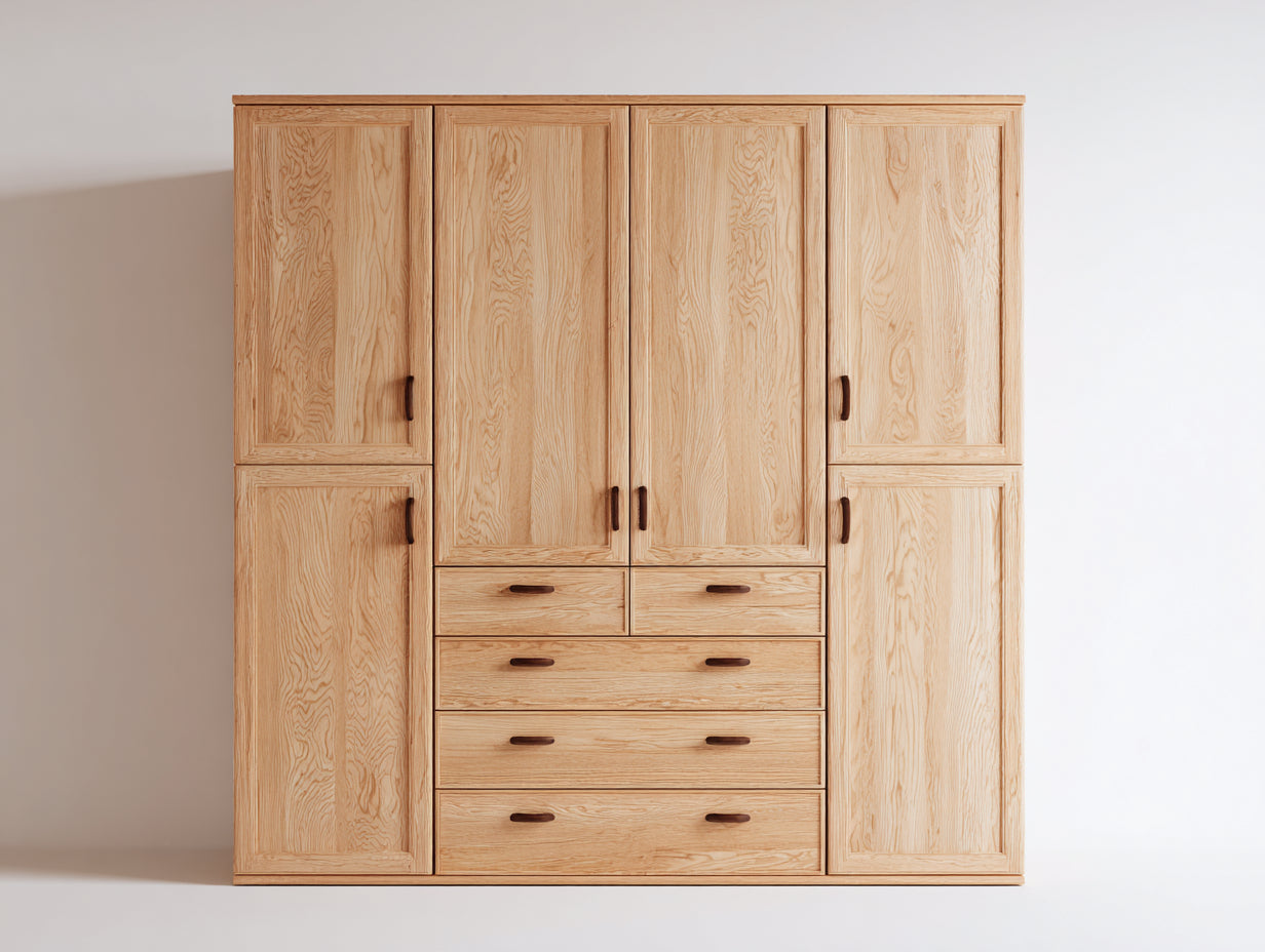 Armadio - Legno Massello-MDF - 200x60x205 cm - Rovere Naturale - Stile Classico Moderno