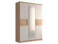 Armadio - Legno Massello-MDF - 180x60x210 cm - Quercia-Bianco-Specchio - Stile Moderno Scandinavo