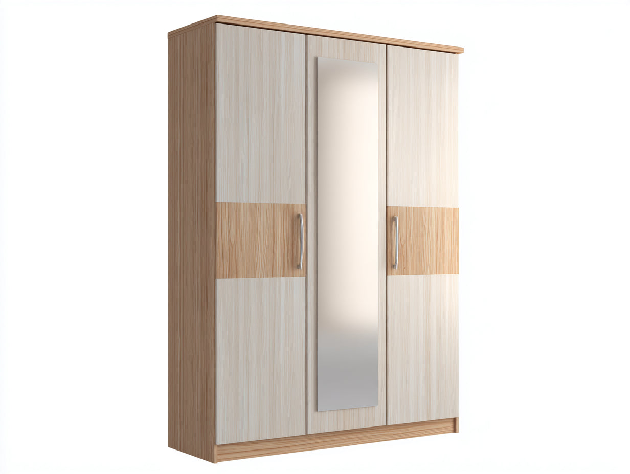 Armadio - Legno Massello-MDF - 180x60x210 cm - Quercia-Bianco-Specchio - Stile Moderno Scandinavo